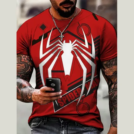Spider Man T-shirt Men's Summer Trendy Marvel T-shirt Casual 3D Printed T-shirt Fashion Men's Top