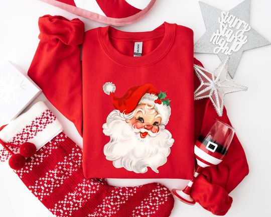 Discover Retro Santa Sweatshirt, Woman Santa Sweatshirt, Retro Christmas Santa, Holiday Clothing Women, Christmas Sweatshirt for Woman, holiday