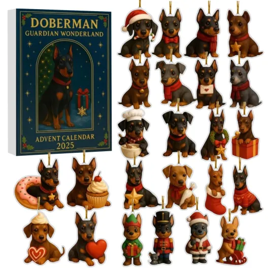 Discover Christmas Countdown Doberman Guardian Advent Calendar 24 Days 2D Blind Boxes