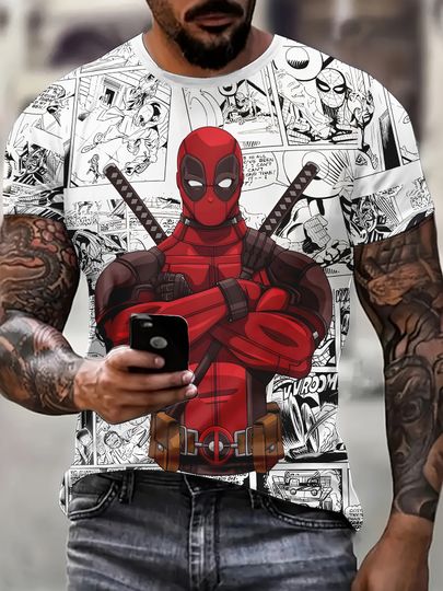 Marvel Licensed Deadpool Men'S T-Shirt Anime Graphic T-Shirt Funny T-Shirt with Slogan Superhero T shirt
