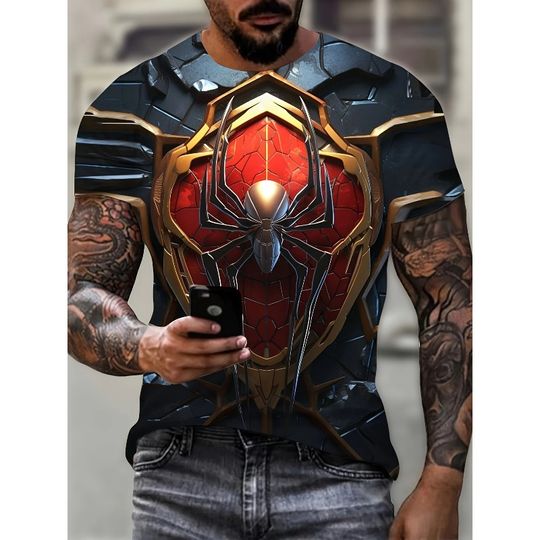 Marvel Men'S Spider Print T-Shirt Superheroes Tee Spiderman T shirt Anime Costume
