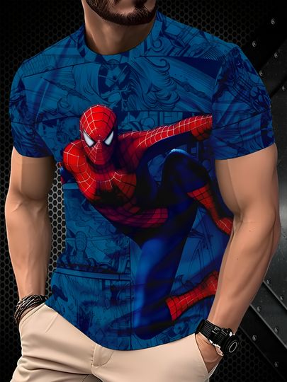 Discover Men Marvel Spider-Man Graphic T-Shirt Spider Design Casual Summer Tops Spiderman Print Superhero Clothes  Spiderman T Shirt