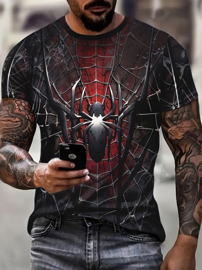 Marvel Spider-Man Graphic T-Shirt Men Web Design 3D Print Casual Short Sleeve Tee Lightweight Polyester Blend Spiderman T Shirt