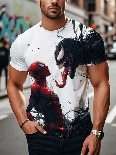 Marvel Men Venom Short Sleeve Fashion T-Shirt Superhero Anime Tee Spider-Man T shirt