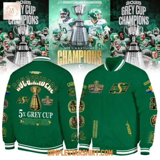 Discover Saskatchewan Roughriders 5x Grey Cup Champions Baseball Jacket