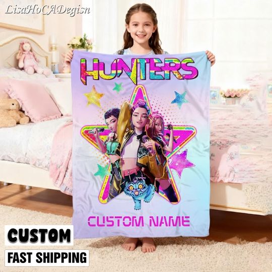 Discover Custom Kpop Demon Hunters Huntrix Blanket with Name, Personalized Anime Throw Blanket, Fantasy K-pop Bedding, Unique Demon Hunter Fan Gift