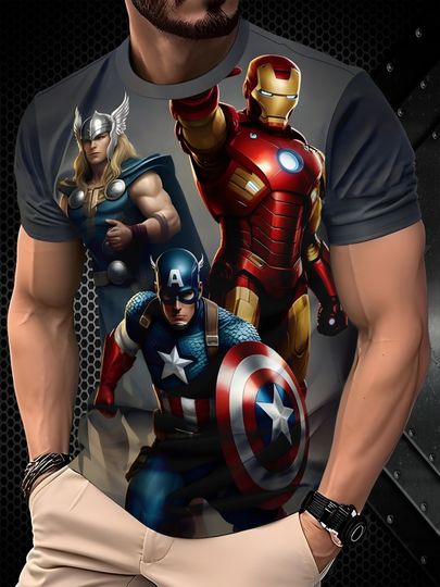 Men'S Marvel Superhero Graphic T-Shirt Casual Short Sleeve Crew Neck Iron Man Thor Captain America Design Top Marvel T Shirt