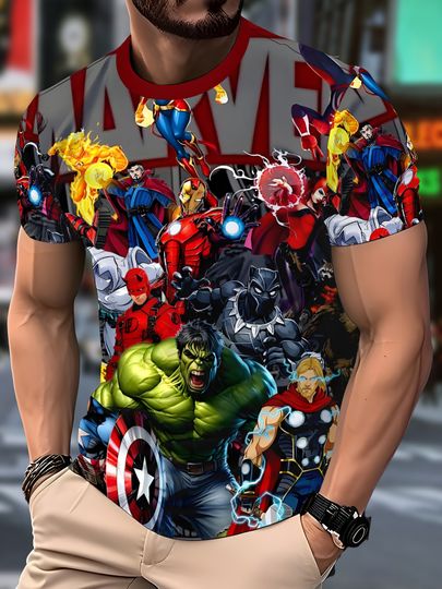 Discover Marvel 3D Digital Print Men's Short Sleeve T-Shirt Superhero Anime T shirt