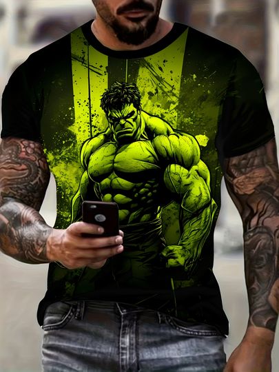 MARVEL Hulk Graphic Print Men's Short Sleeve T-Shirt Superhero Anime T shirt
