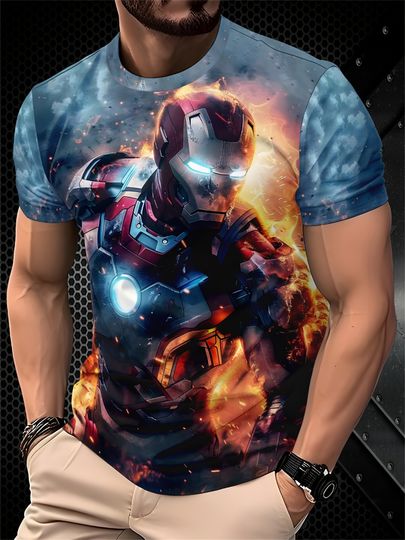 Marvel Men's Fashion Short-Sleeve T-Shirt 3D Print Iron Man Deadpool Captain America Spider-Man Superhero Fans T shirt
