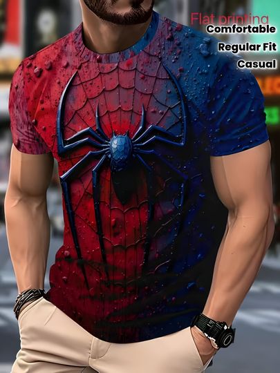 MARVEL 3D Spider-Man Graphic T-Shirt Superhero Design Short Sleeve All-Over Print T Shirt Comfortable Fit Spiderman Shirt Men