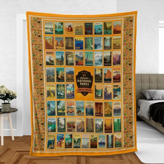 Discover National Parks Fleece Blanket – Cozy Camping Fleece & Sherpa Throw Blanket