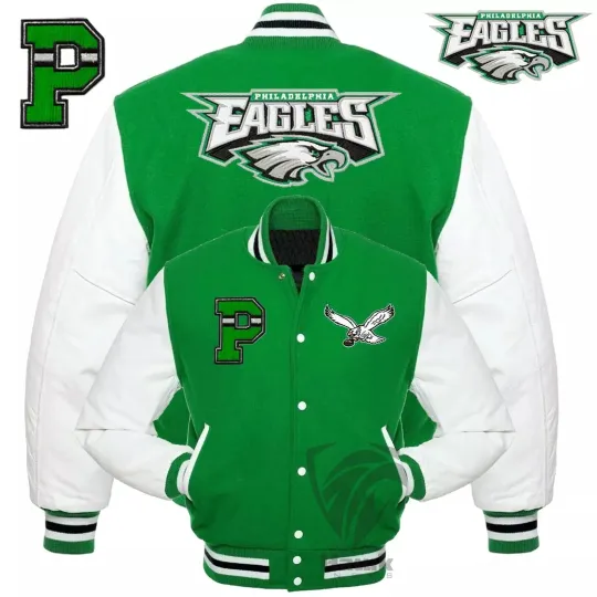 Philadelphia  Green Wool White Varsity Baseball Jacket