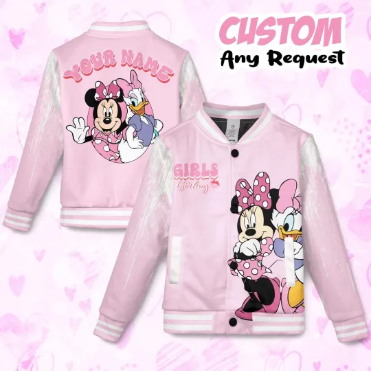 Discover Personalized Classic Minnie Mouse And Daisy Duck Girls Girling Baseball Jacket
