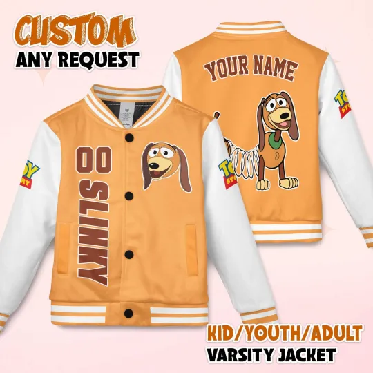 Personalized Slinky Dog Pixar Toy Story Cartoon Spring Dog Baseball Jacket