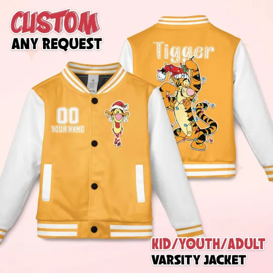 Personalized Winnie The Pooh Tigger Santa Hat Christmas Lights Baseball Jacket