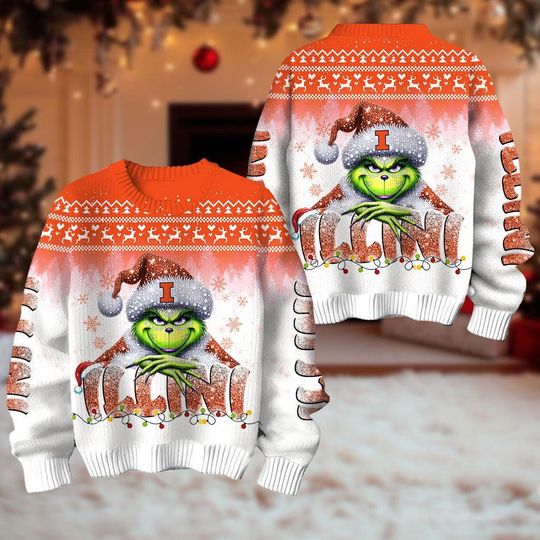 Discover funny character Reindeer Football Sweatshirt, Fighting Illini College Ugly Christmas Sweater
