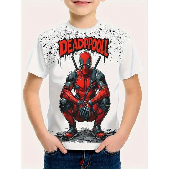Discover MARVEL Deadpool Boys Girls Graphic T-Shirt 3D Cartoon Print Summer Casual Short Sleeve Tee Kids Superhero T shirt