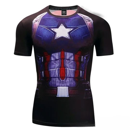 Men's Shirt Sleeve Sport 3D Shirt boys Superhero Captain America Compression Quick Dry Men's Running T-shirt Fitness Sweatshirts