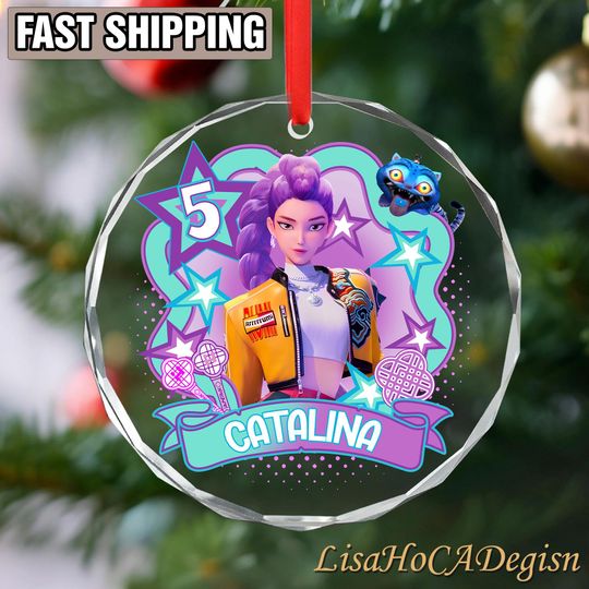 Personalized Name Huntrix RUMI Glass Ornament, KPOP Christmas Keepsake, Mira Rumi Zoey, Demon Hunters Custom