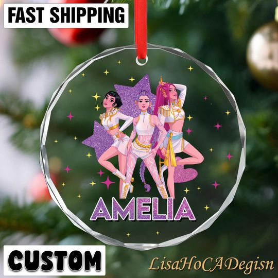 Personalized Name Glass Ornament, KPOP Christmas Keepsake, Mira Rumi Zoey, Demon Hunters Custom Decoration