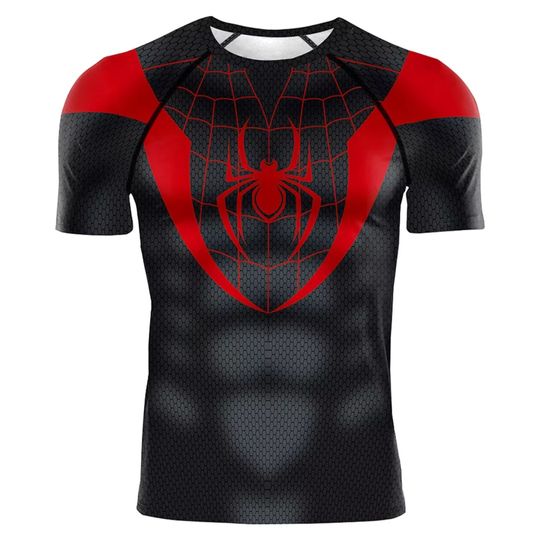 Discover 2025 summer new men's compression T-shirt Spider role play short sleeve T-shirt elastic superhero top fitness activewear