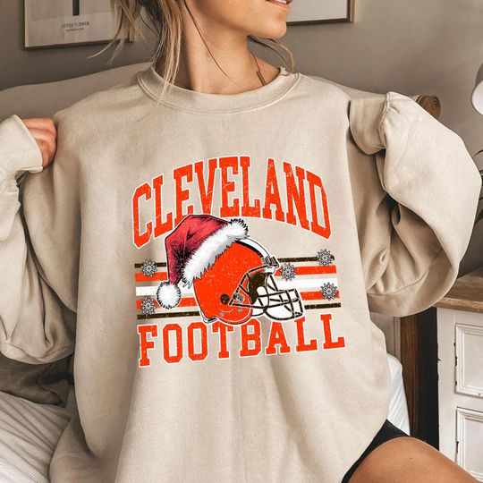 Discover Cleveland Football Christmas Sweatshirt, Holiday Game Day Sweatshirt, Xmas Fan Gift