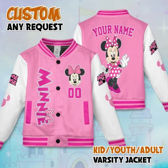 Discover Custom Adorable Minnie Mouse Christmas Birthday Gift For Girl Baseball Jacket