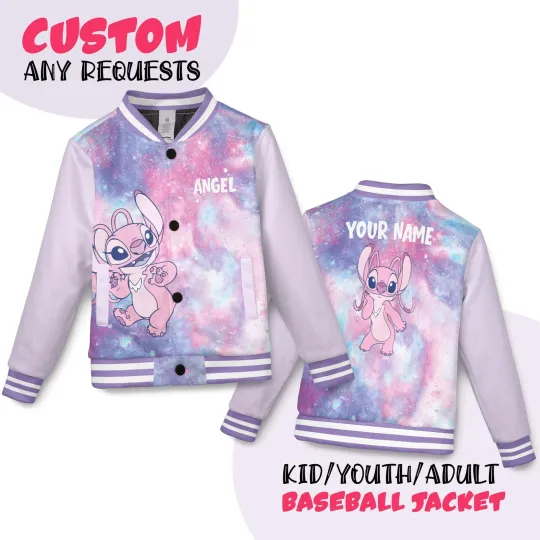 Discover Personalized Lovely Angel Galaxy Themed Lilo And Stitch Cartoon Baseball Jacket