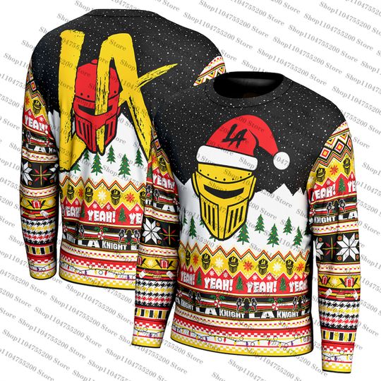 Discover Black LA Knight Ugly Christmas Holiday Sweater Men Women Pullover Round Neck Long Sleeve Top Christmas Clothing 2025 Sweatshirt