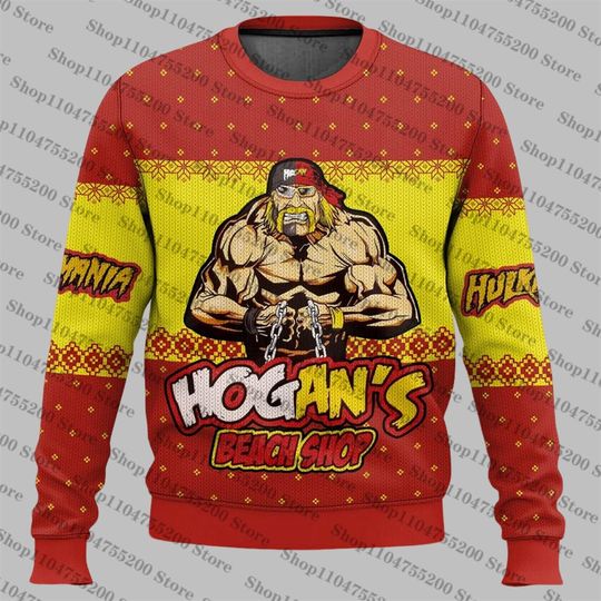 Hogan’s Beach Shop Hulk Hogan Ugly Christmas Holiday Sweater Men Women Pullover Long Sleeve Top Christmas 2026 Sweatshirt