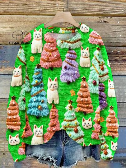 Discover Christmas Santa Claus Cat Dog Graffiti Vintage Retro Winter Ugly Sweater 3DPrint Harajuku Pullover Casual Funny Long Sleeves V22