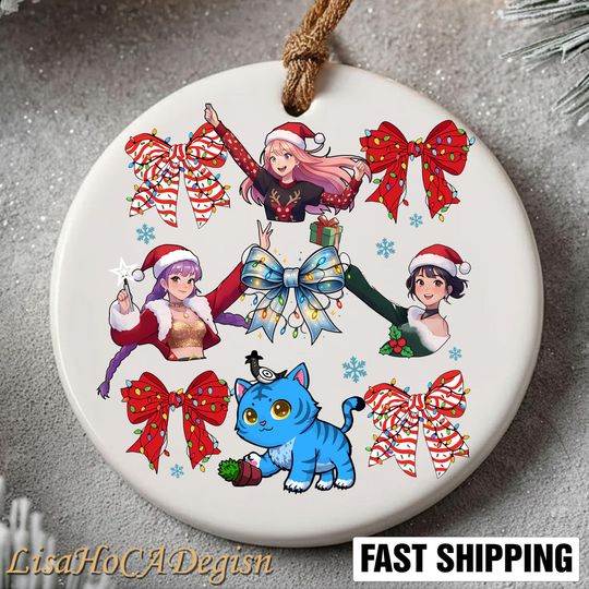 Coquette Bow Huntrix Christmas Ornament, KPOP Christmas Keepsake, Mira Rumi Zoey Ornament, Demon Hunters Ornament