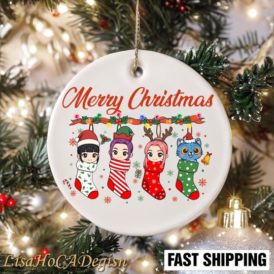 Huntrix Merry Christmas Ceramic Ornament, KPOP Keepsake, Mira Rumi Zoey, Demon Hunters Decor