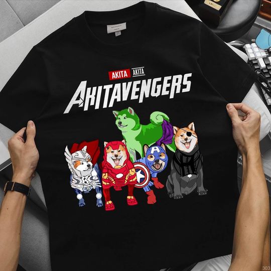 Discover AkitAvengers Shirt, Funny Akita Dog Avengers Parody Tee, Akita Dog Lover, Superhero Dog Shirt, Akita Marvel Mashup T-Shirt