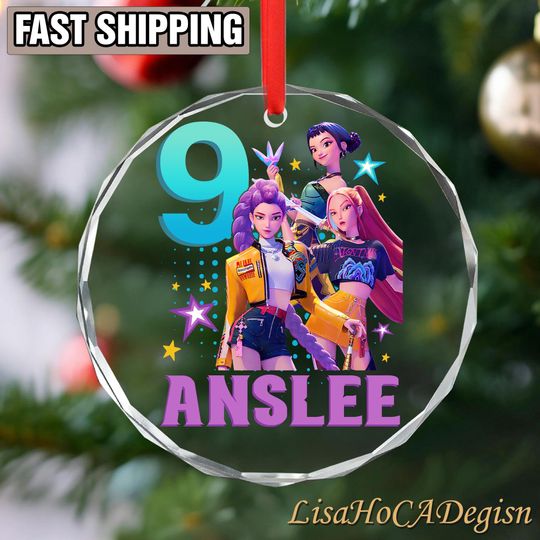 Personalized Name Glass Ornament - KPOP Christmas Keepsake, Huntrix, Mira Rumi Zoey, Demon Hunters