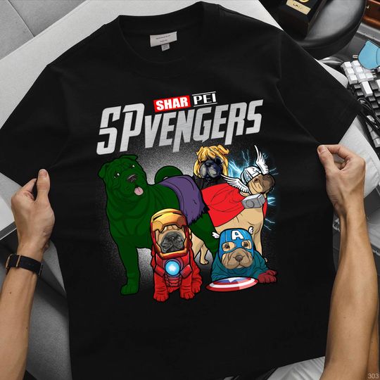 Marvel Shar Pei Avengers Shirt, Funny Superhero Dog T-Shirt, Marvel Dog Parody Tee, Shar Pei Dog Lover Gift, Pet Owner Shirt for Dog Mom Dad