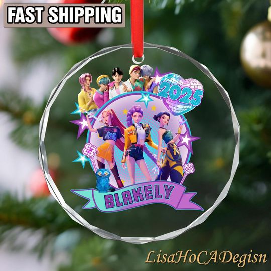 Personalized Name Glass Ornament, KPOP Christmas Keepsake, Mira Rumi Zoey, Demon Hunters Custom Ornament