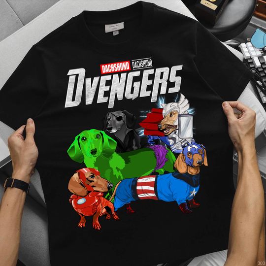 Discover Marvel Avengers Dachshund T-Shirt, Dachshund Dog Shirt, Dachshund Dog Mom Gift, Cute Dog Tee, Dachshund Dog Dad Shirt