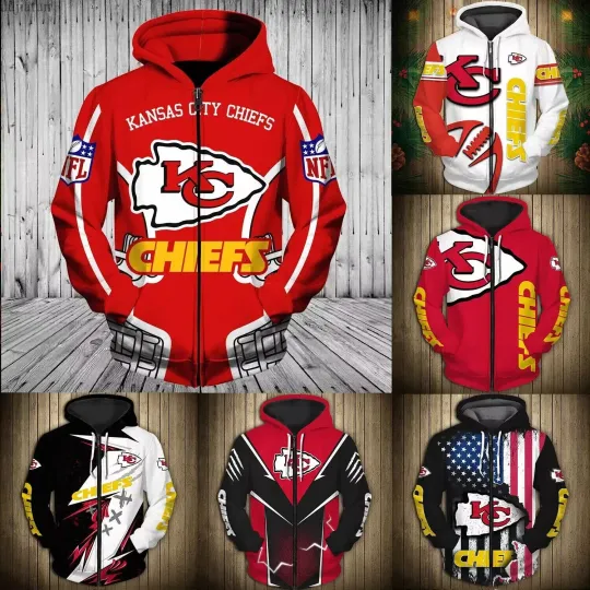 Discover Kansas City Team Men's Full Zip Hoodie Jogging Sweatshirt Casual Jacket