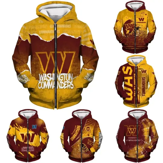 Discover Washington Football Team Men's Zip Up Hoodie Jacket Casual Hooded