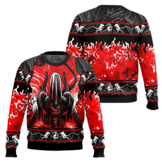 Discover Alien science fiction horror Christmas sweater ugly retro style adult alien hot blooded trend cool Christmas Halloween atmospher