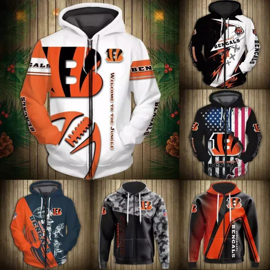 Discover Cincinnati Football Team Zipper Hoodie Football Hooded Jacket Coat
