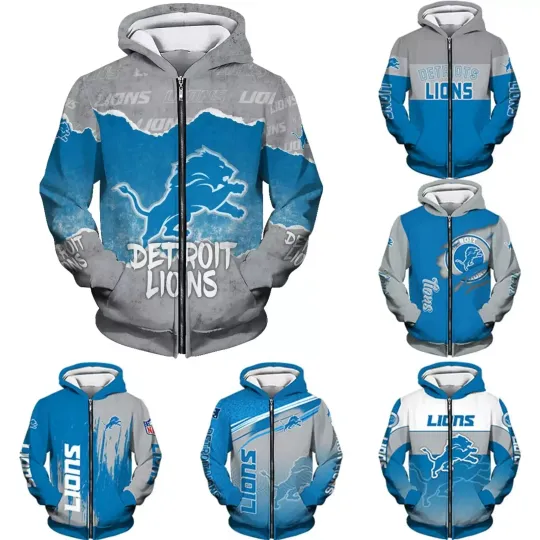 Discover Detroit Team Full Zip Hoodie Casual Hooded Sweatshirts Sports Football Jacket