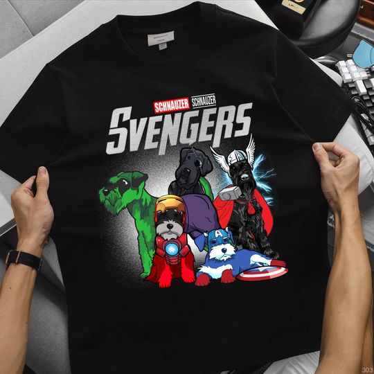 Discover Marvel Schnauzer Avengers Shirt, Funny Superhero Dog T-Shirt, Marvel Parody Schnauzer Tee, Dog Dad Mom Gift, Pet Lover Shirt for Him or Her