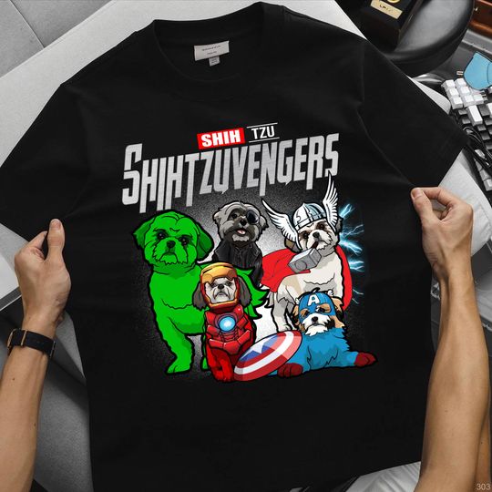 Discover Marvel Shih Tzu Avengers Shirt, Funny Superhero Dog Lover Tee, Marvel Parody Shih Tzu T-Shirt, Gift for Dog Mom Dad, Cute Pet Owner Shirt