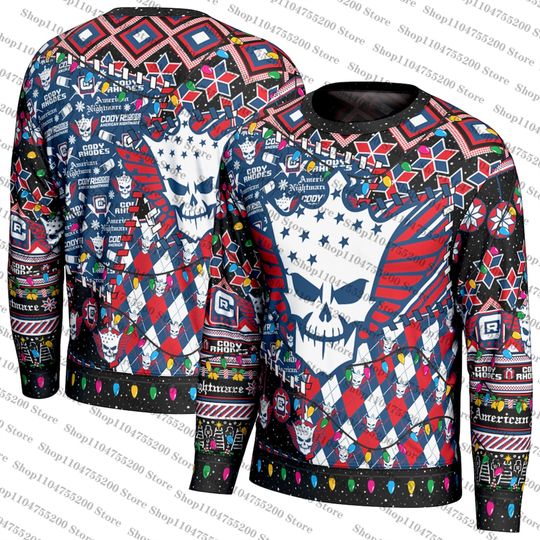 Red Blue Unisex Cody Rhodes Holiday Sweater Hot Style Ideas Ugly Christmas Sweater Sports Wrestling Sweatshirt Winter Pullover