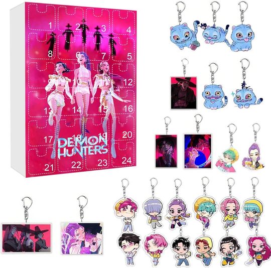 Discover H-Hunters 2025 K-pop Demon Advent Calendar Set, 24-Day Christmas Countdown Gift Box with Keychain Ornaments for Fans