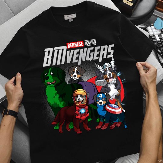 Discover BMvengers Bernese Mountain Funny Shirt, Funny Superhero Dog T-Shirt, Dog Dad Mom Gift, Pet Lover Shirt for Him or Her