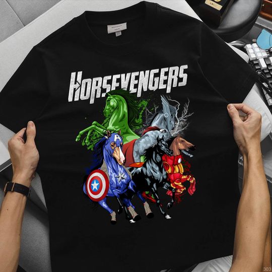 Discover Marvel Avengers Horse Horsevengers Shirt, Funny Superhero Dog T-Shirt, Dog Dad Mom Gift, Pet Lover Shirt for Him or Her